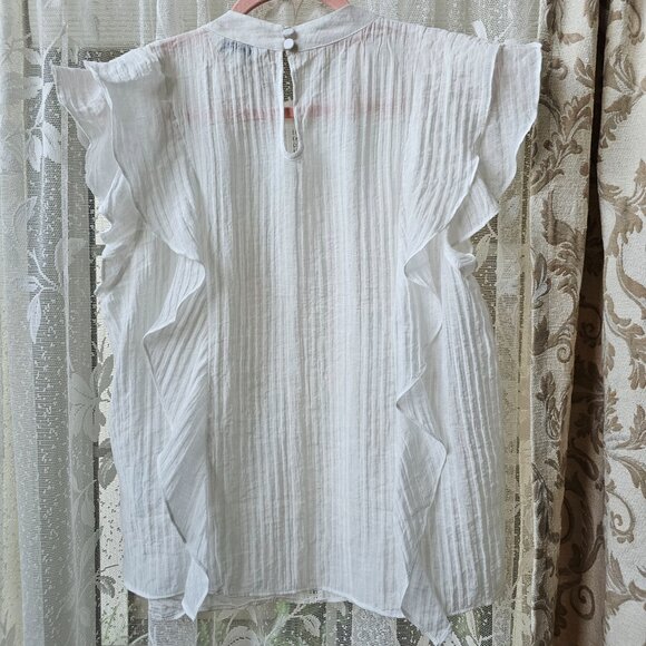 Club Monaco Ruffle Front Top, S, White - Picture 4 of 11